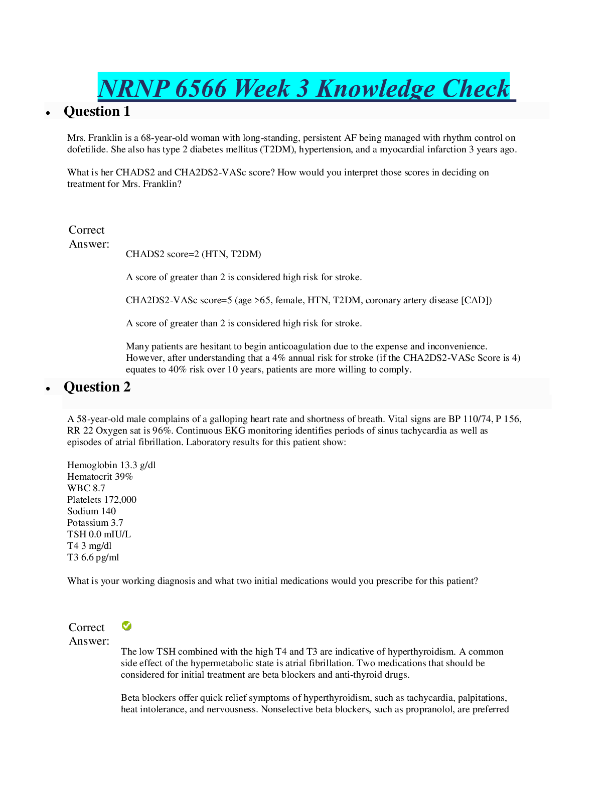 Preview of NRNP 6566 Week 3 Knowledge Check (100% Correct) Verified Answers(LATEST UPDATE)